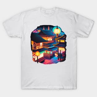 Japan Traditional Neon Cityscape Art T-Shirt